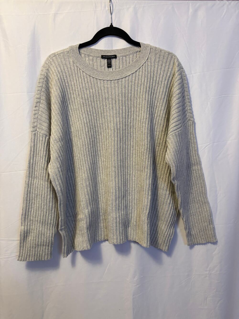 New Eileen Fisher Ribbed Knit Cotton Cashmere Sweater Gray Women's Sz XL